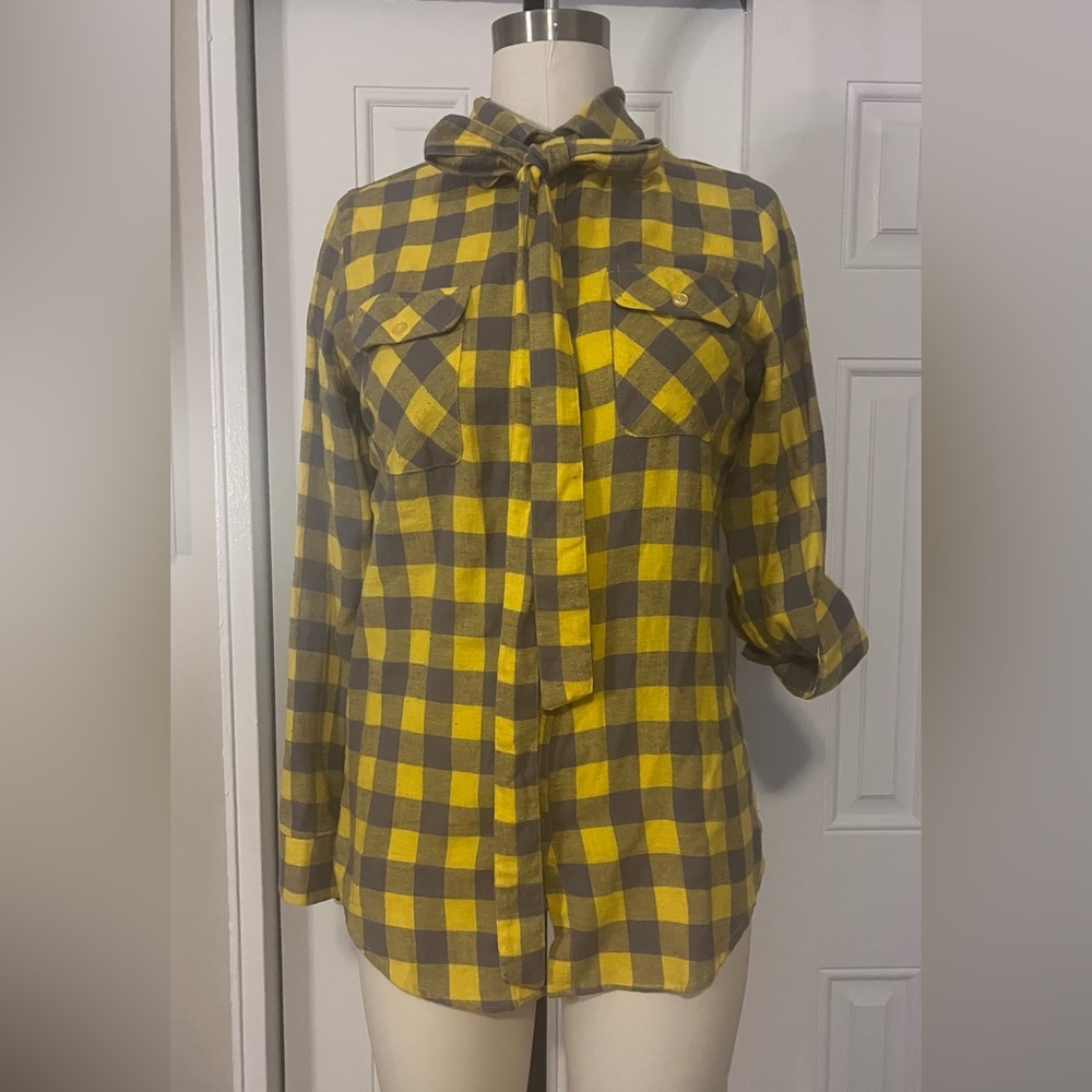 Yellow and gray gingham button down shirt